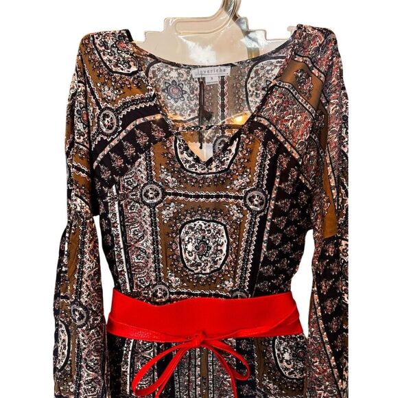 Loveriche Women's Bohemian Paisley Maxi Dress w/ Red Belt Size S - Picture 3 of 12